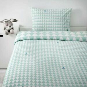 IKEA twin duvet set. Aqua white triangles.